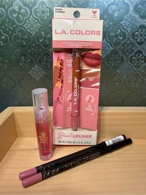 Makeup Lip Bundle- L.A. COLORS Dual Lipliner in Cuteness Pink, Lottie Lip Oil +